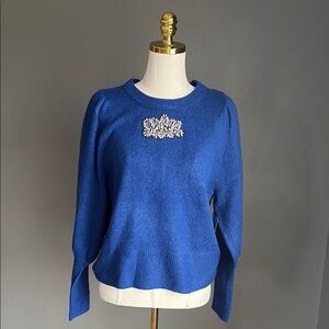 CeCe Blue Sweater with Embellished Detail